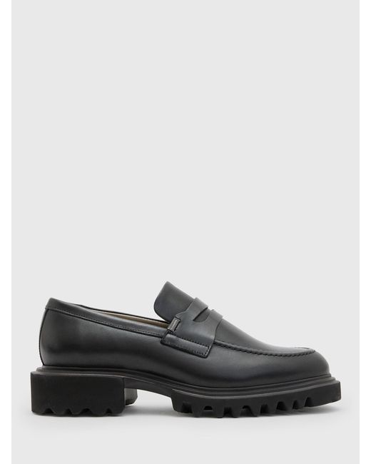 AllSaints Gray Lola Chunky Sole Leather Loafers