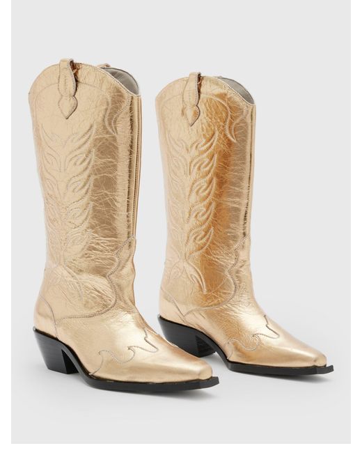 AllSaints White Dolly Leather Metallic Cowboy Boots