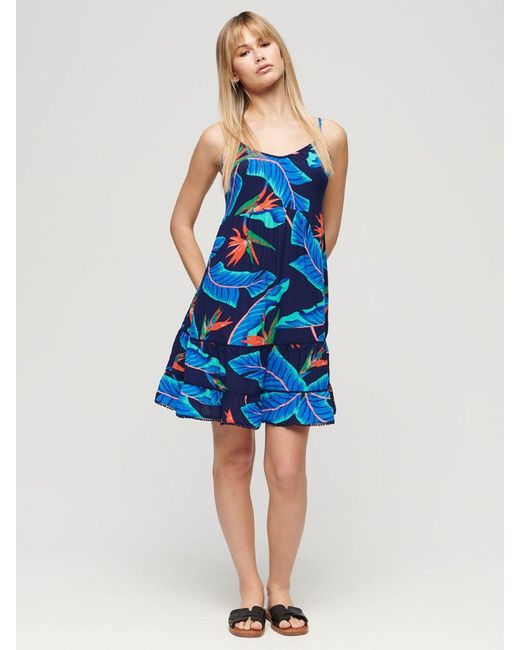 Superdry Blue Floral Cami Beach Mini Dress
