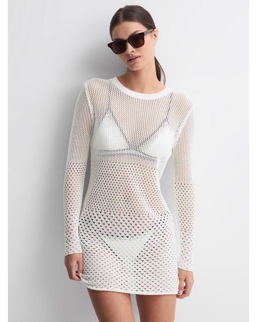 Reiss White Esta Crochet Mini Dress