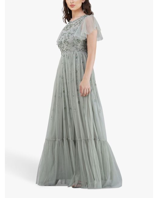 LACE & BEADS Gray Marly Embellished Maxi Dress