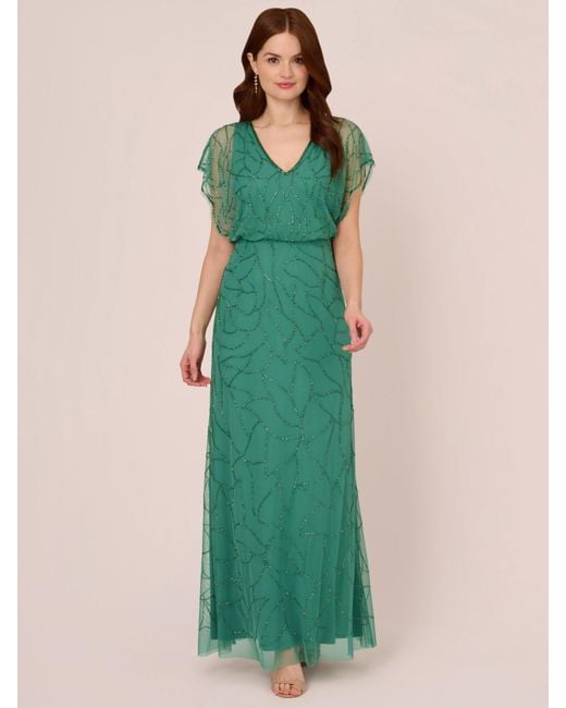 Adrianna Papell Green Beaded Blouson Maxi Dress