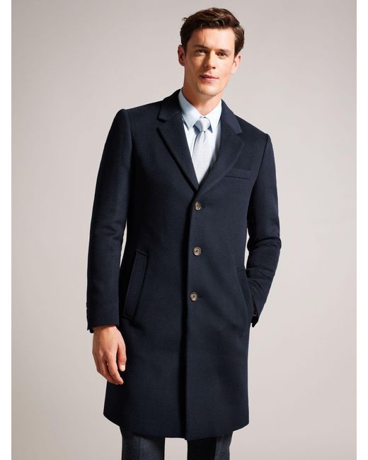 Ted Baker Blue Rueby Wool Blend City Coat for men