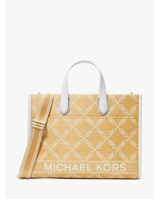 Michael Kors Natural Gigi Large Empire Logo Jacquard Tote Bag