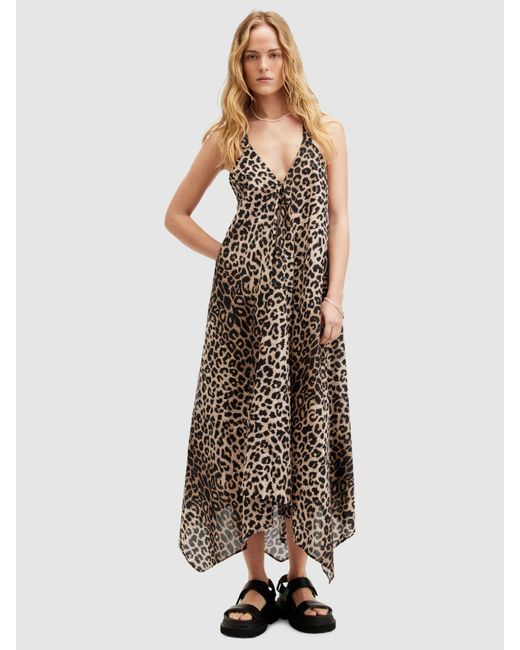 AllSaints Natural Lil Leopard Print Midi Dress