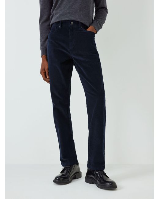 John Lewis Blue Cotton Stretch Needle Cord Trousers for men