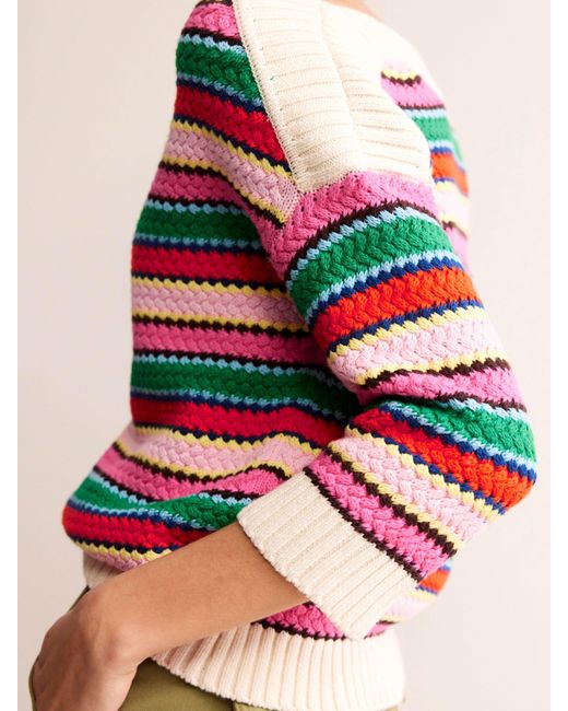Boden Multicolor Textured Stripe Cotton Jumper