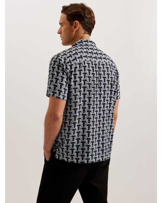 Ted Baker Black Rhin Geometric Print Short Sleeve Shirt for men
