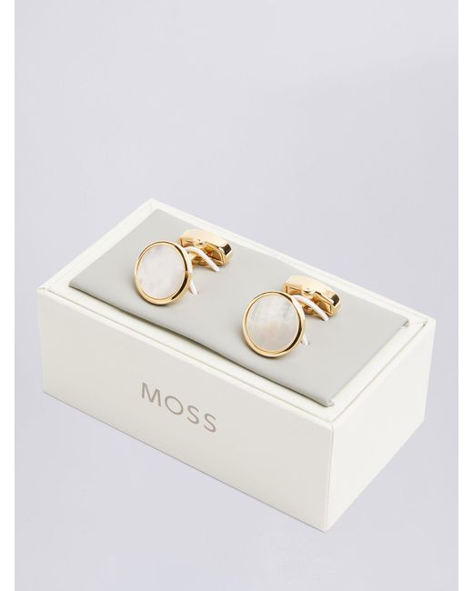 Moss Bros Metallic Gold Brass Mother Of Pearl Cufflinks for men