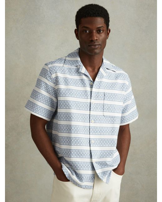 Reiss White Kesh Striped Herringbone Cuban Shirt for men