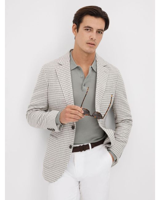 Reiss White Nite Tailored Fit Dogtooth Print Blazer for men