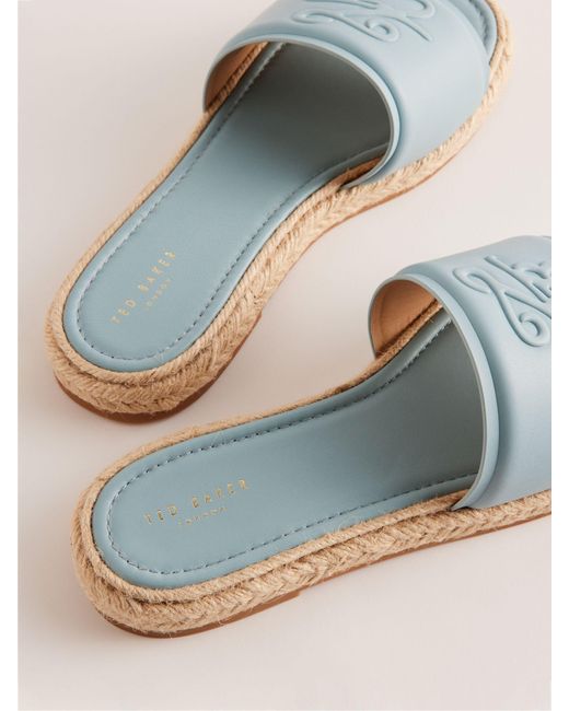 Ted Baker Blue Portiya Leather Espadrille Slider Sandals