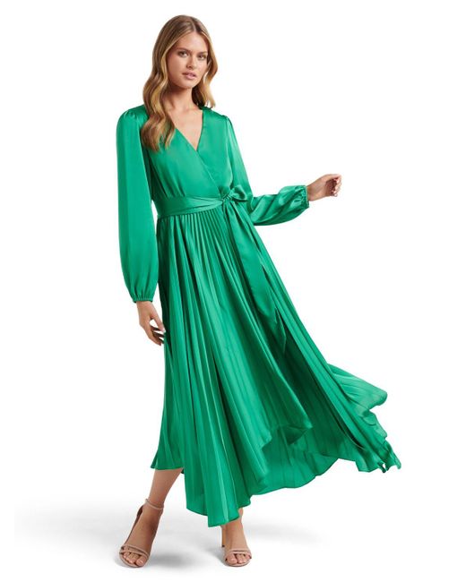 Forever New Green Ellery Pleated Wrap Midi Dress