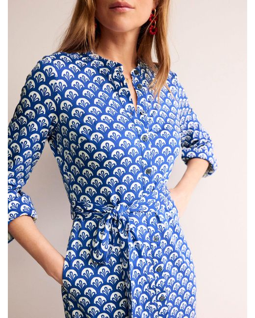 Boden Blue Julia Foliage Print Jersey Shirt Dress