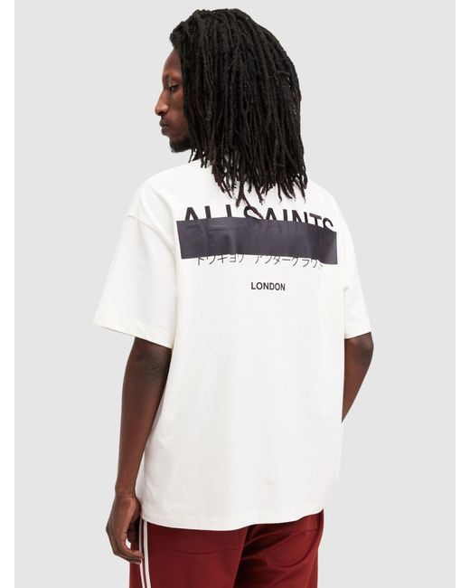 AllSaints White Redact Organic Cotton Short Sleeve Crew Neck T-shirt for men