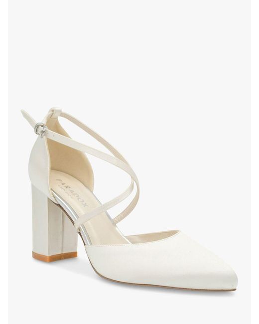Paradox London White Alysha Dyeable Satin Cross Strap Court Shoes
