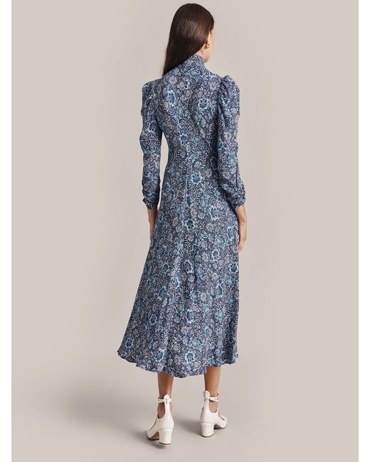 Ghost Blue Erin Floral Batik Print Midi Dress