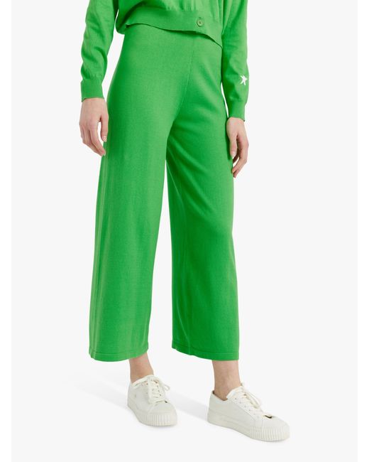 Chinti & Parker Green Cotton Cropped Wide Leg Track Trousers