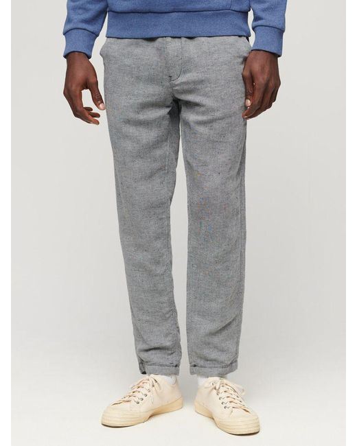 Superdry Gray Loose Fit Textured Drawstring Linen Trousers for men