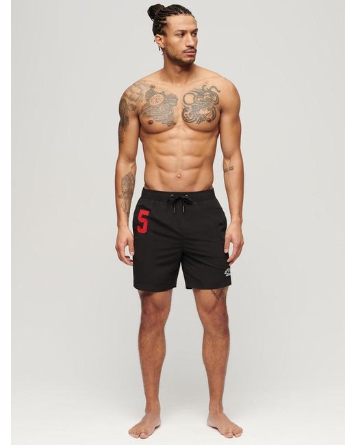 Superdry Black Recycled Polo 17" Swim Shorts for men