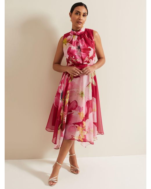 Phase Eight Pink Petite Lucinda Floral Print Midi Dress