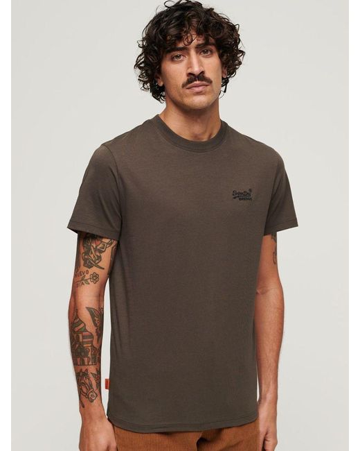 Superdry Brown Organic Cotton Essential Logo Embroidered T-shirt for men