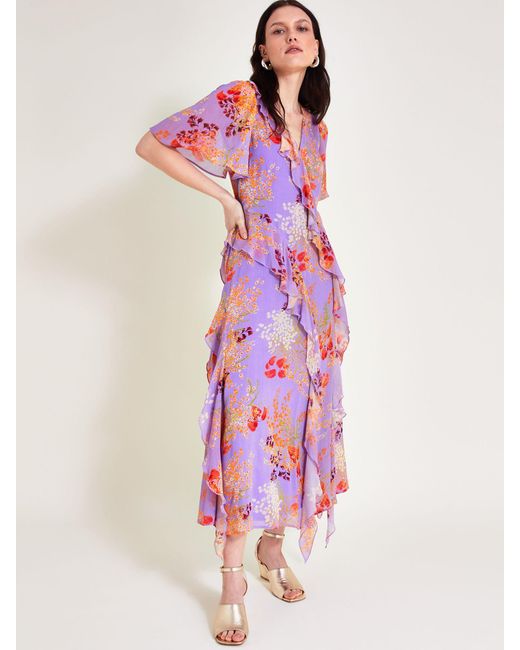 Monsoon Pink Imogen Ruffle Floral Maxi Dress