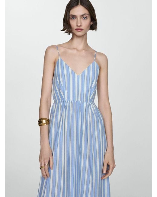 Mango Blue Cristi Cut-out Striped Maxi Dress