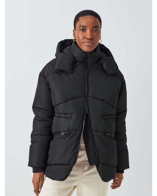 John Lewis Black Recycled Polyester Hooded Puffer Coat