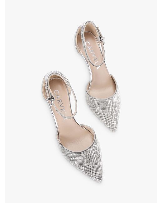 Carvela Kurt Geiger White Shine Embellished Court Shoes