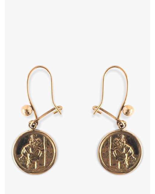 L & T Heirlooms Metallic Second Hand 9ct Yellow Gold St Christopher Drop Earrings