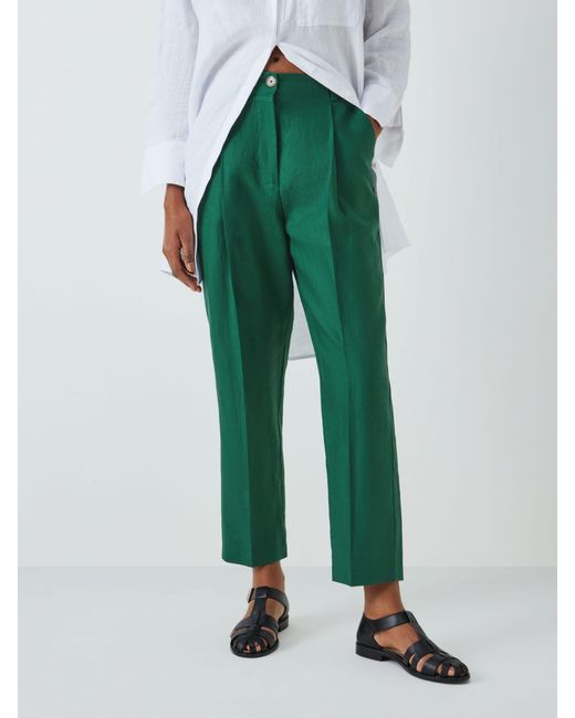 John Lewis Green Tapered Linen Trousers