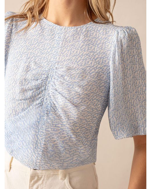 Ro&zo Gray Squiggle Print Ruched Front Top