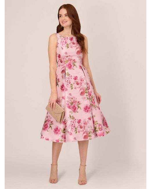 Adrianna Papell Pink Floral Jacquard Flared Dress