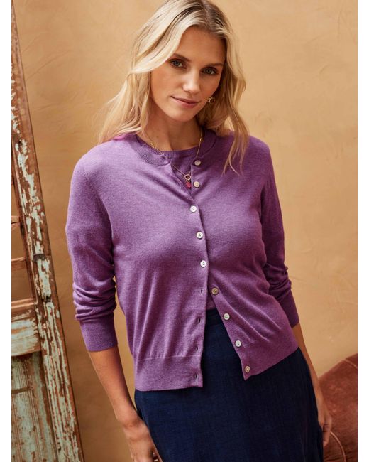 Brora Purple Fine Knit Cotton Cardigan