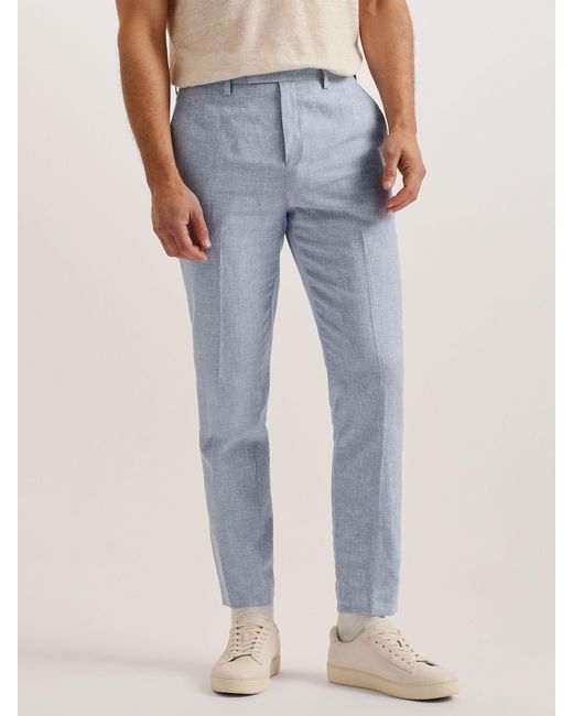 Ted Baker Blue Damaskt Slim Cotton Linen Trousers for men
