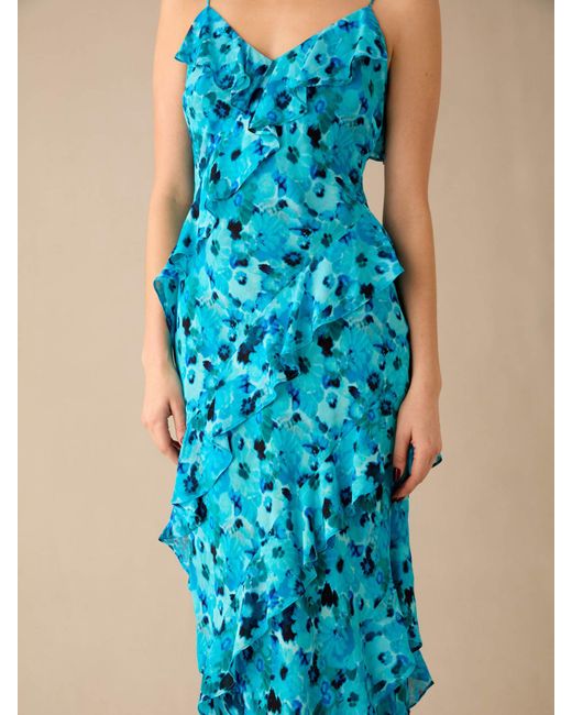 Ro&zo Blue Kirstee Floral Print Ruffle Cami Maxi Dress