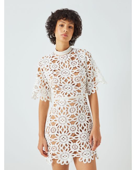 Elliatt White Hotshot Floral Crochet Mini Dress