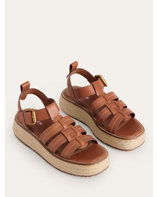 Boden Brown Leather Flatform Sandals
