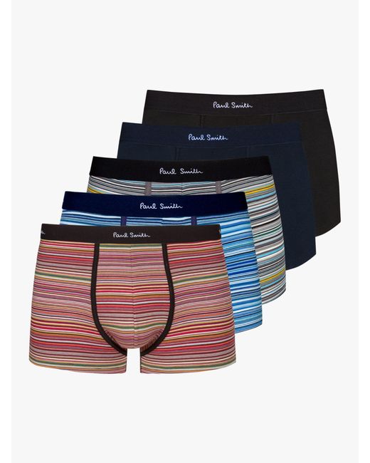 Paul Smith Blue Organic Cotton 'signature Stripe' And Plain Boxer Briefs Five Pack Multicolour for men