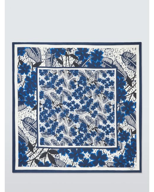 Weekend by Maxmara Blue Panaro Leaf Print Silk Square Scarf