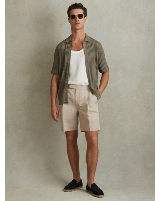 Reiss Green Con Linen Shorts for men