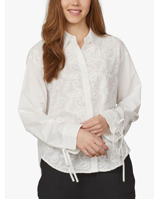 Sisters Point White Esena Tie Cuff Textured Cotton Shirt