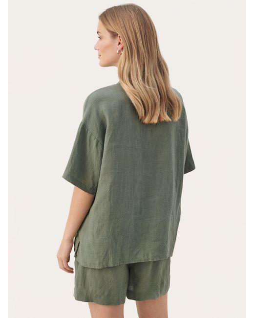 Part Two Green Ghita Linen Short Sleeves V-notch Neck Shirt