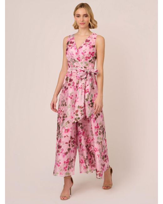 Adrianna Papell Pink Floral Sleeveless Jumpsuit