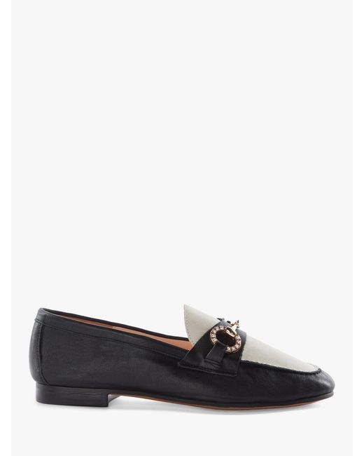 Dune White Gemstone Detail Leather Loafers