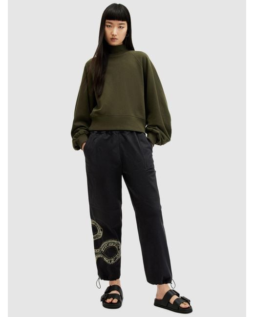 AllSaints Black Yas Embroidered Snake Trousers