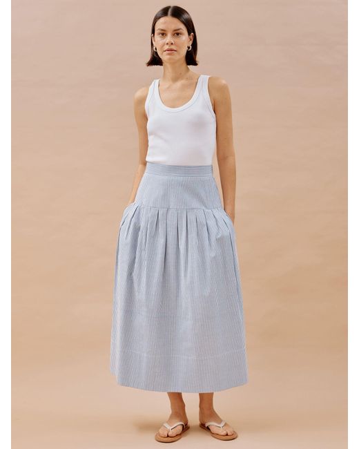 Albaray Blue Ticking Stripe Drop Waist Midi Skirt