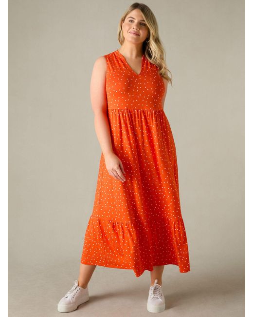 Live Unlimited Orange Curve Spot Jersey Sleeveless Midi Dress