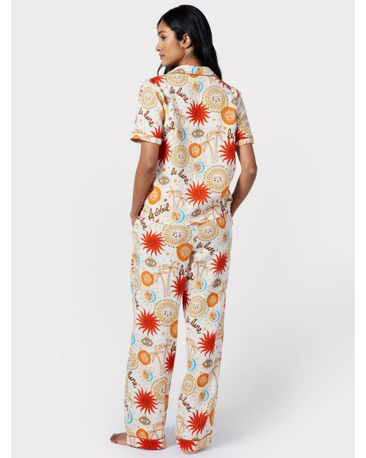 Chelsea Peers White Sun & Moon Print Short Sleeve Long Pyjamas